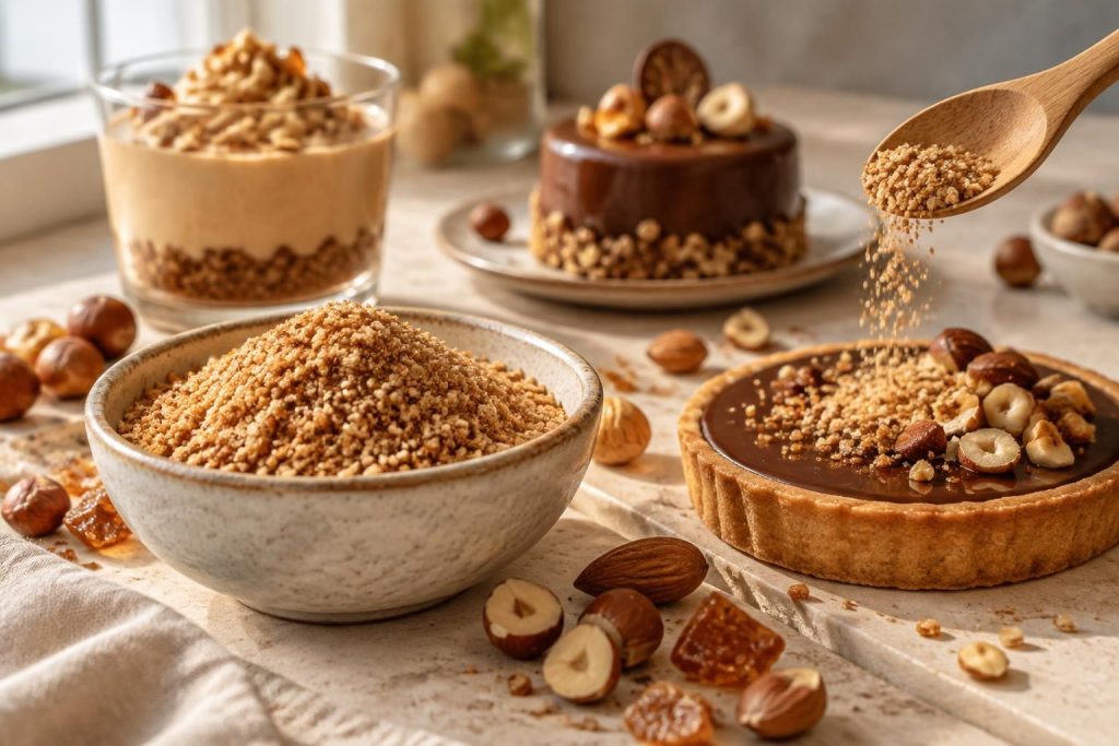 découvrez comment préparer une poudre de praliné maison et l’utiliser pour parfumer, garnir et décorer vos desserts et pâtisseries.